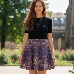 Hinge Geometric A-Line Mini Skirt Side Zip Swifty Pleated Tapestry Flared Size M